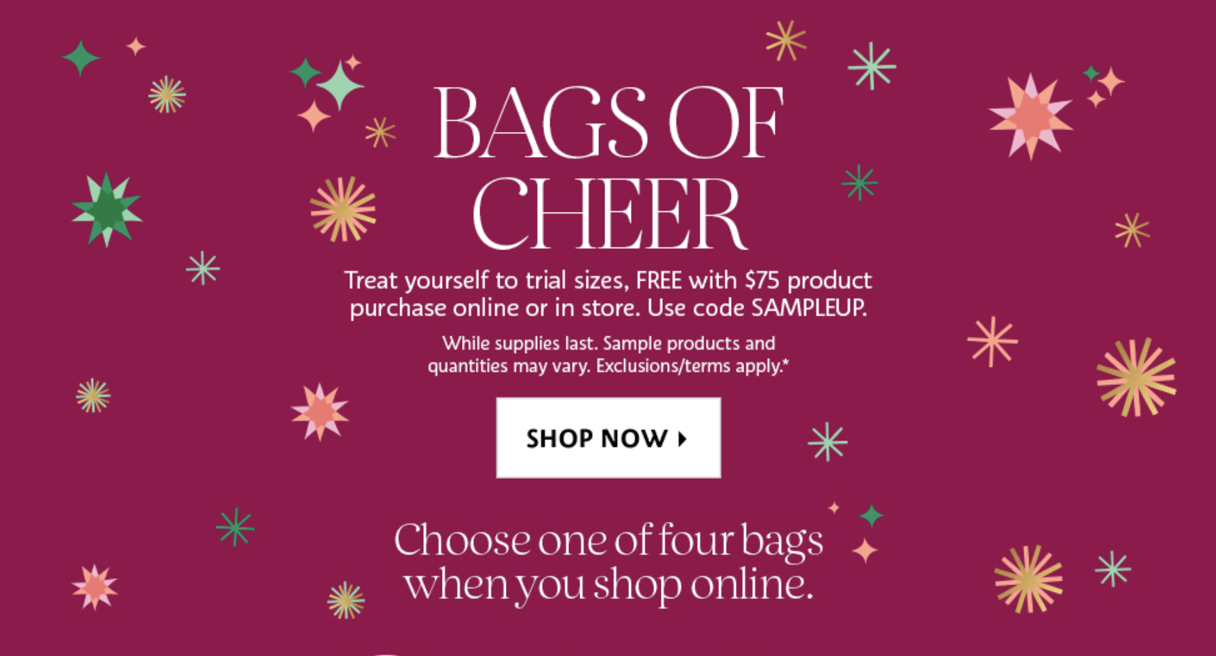 SEPHORA CANADA ‘Bags of Cheer’; Choose Your 2020 Free Holiday Sample